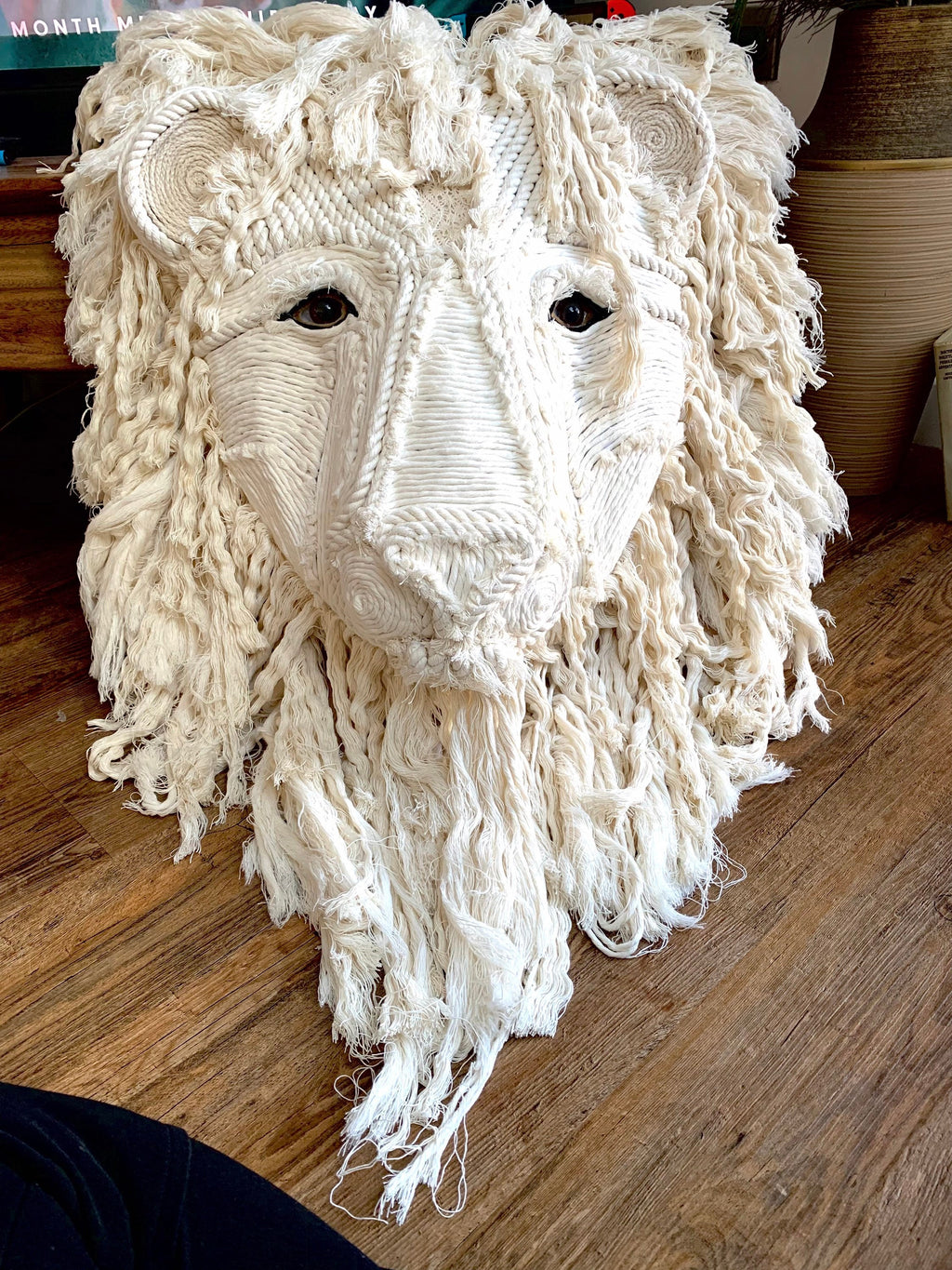 Lion head 3ft x 3ft made from recycled macrame cord Beautifully made