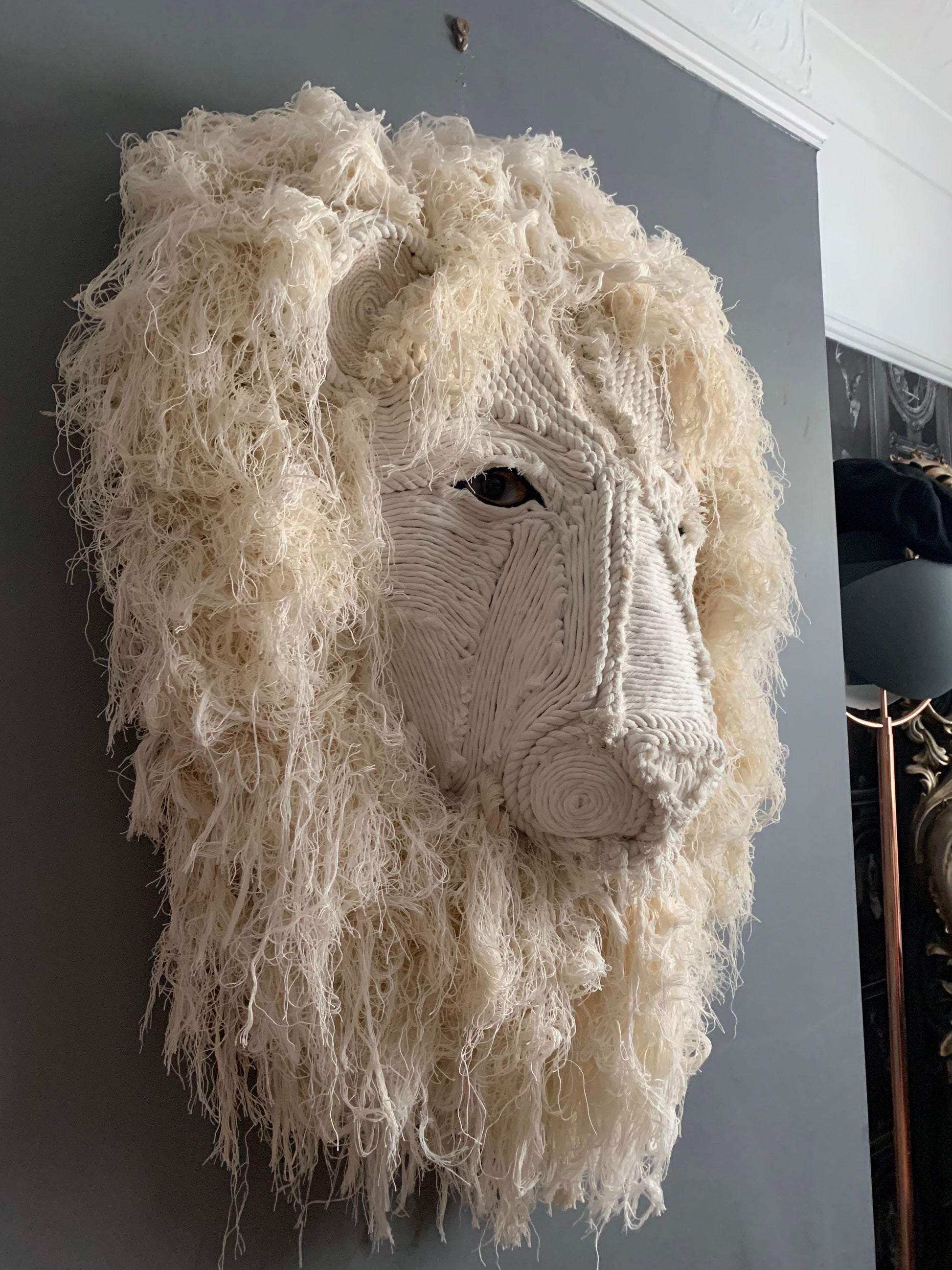 Lion head 3ft x 3ft made from recycled macrame cord Beautifully made