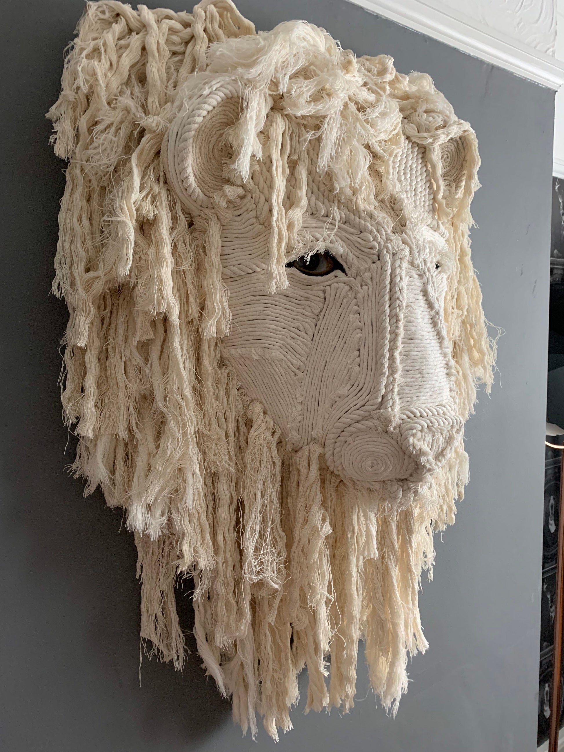 Lion head 3ft x 3ft made from recycled macrame cord Beautifully made