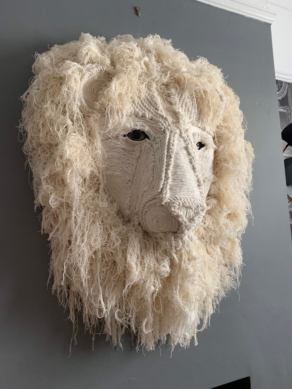 Lion head 3ft x 3ft made from recycled macrame cord Beautifully made