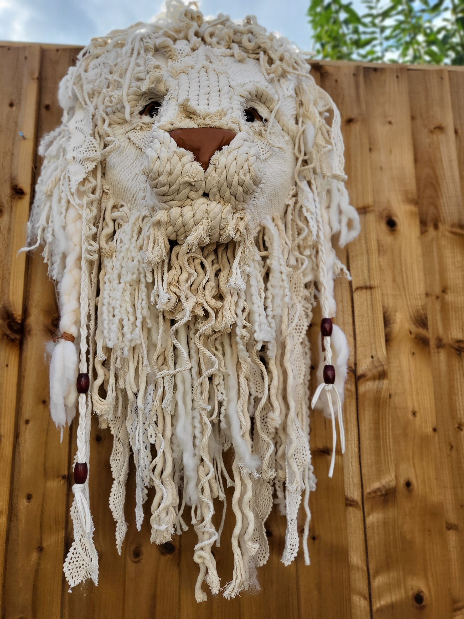 Super cute large lion head Handmade macrame vintage macrame cords and lace  totally unique I make all animals but love doing lions