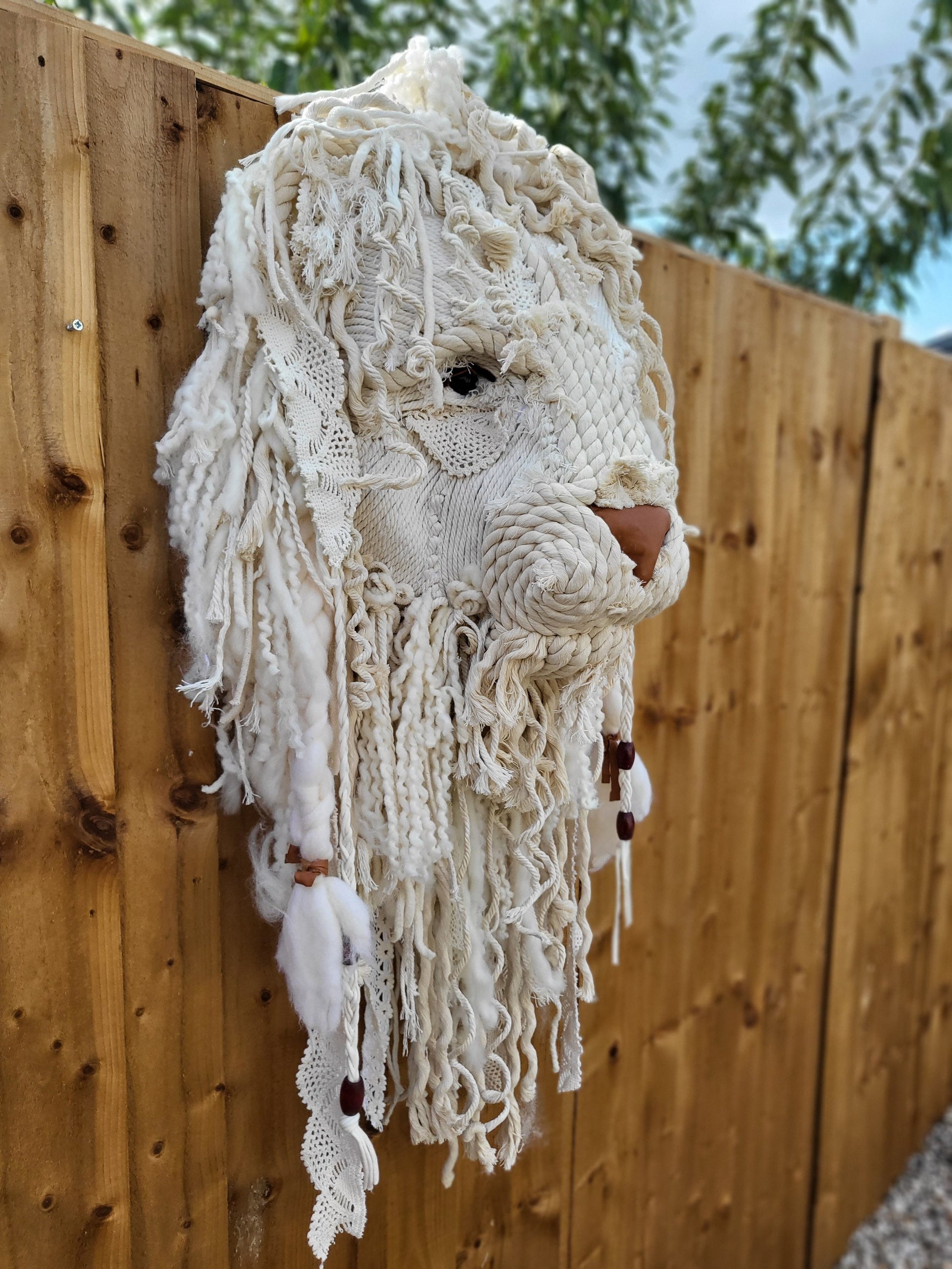 Super cute large lion head Handmade macrame vintage macrame cords and lace  totally unique I make all animals but love doing lions