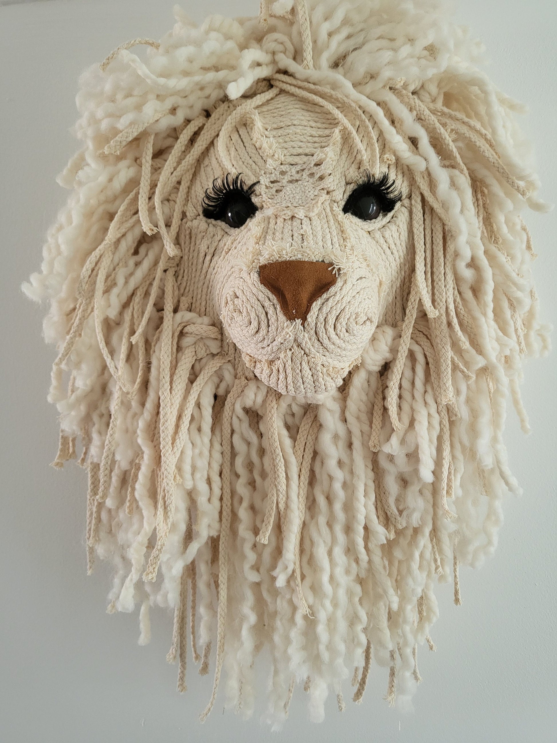 Lion head very sweet Russian lashes  wall hanging macrame, wool gift kids room nursery