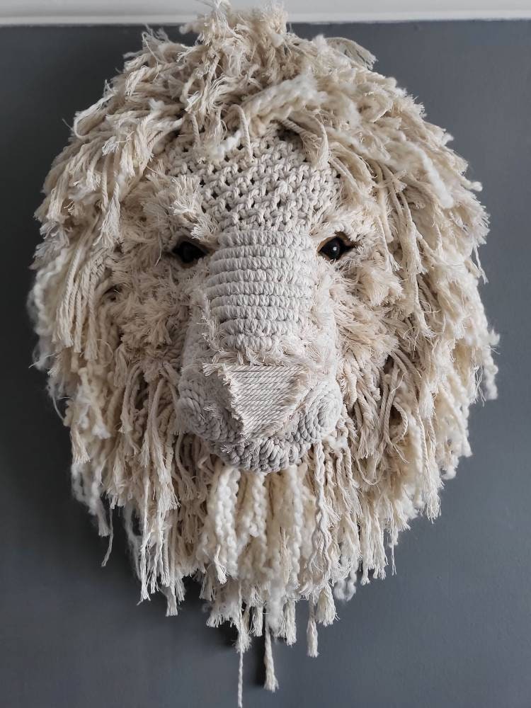 Large Macrame lion head 2ft square Gift lounge wall hanging animal head