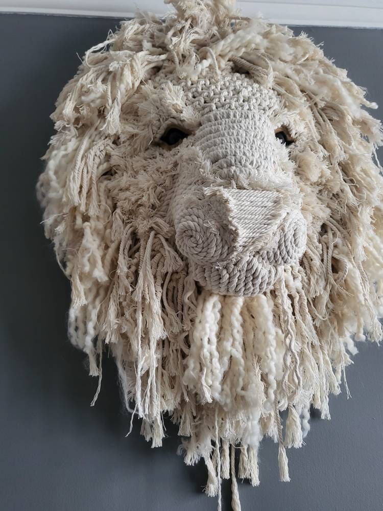 Large Macrame lion head 2ft square Gift lounge wall hanging animal head
