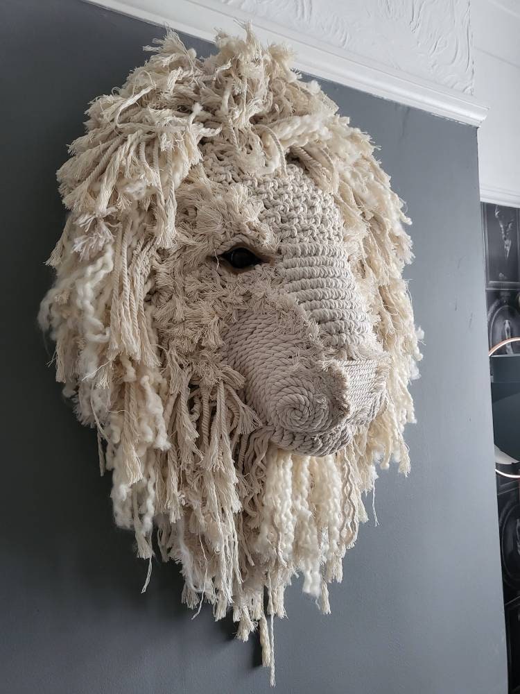 Large Macrame lion head 2ft square Gift lounge wall hanging animal head