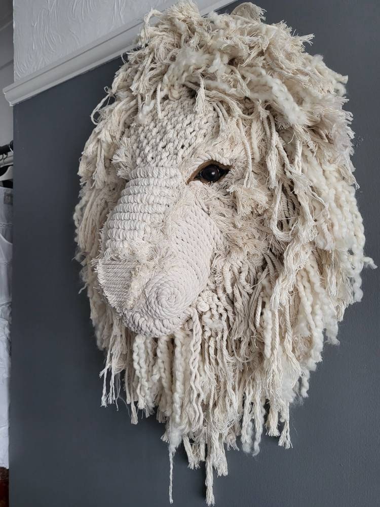 Large Macrame lion head 2ft square Gift lounge wall hanging animal head