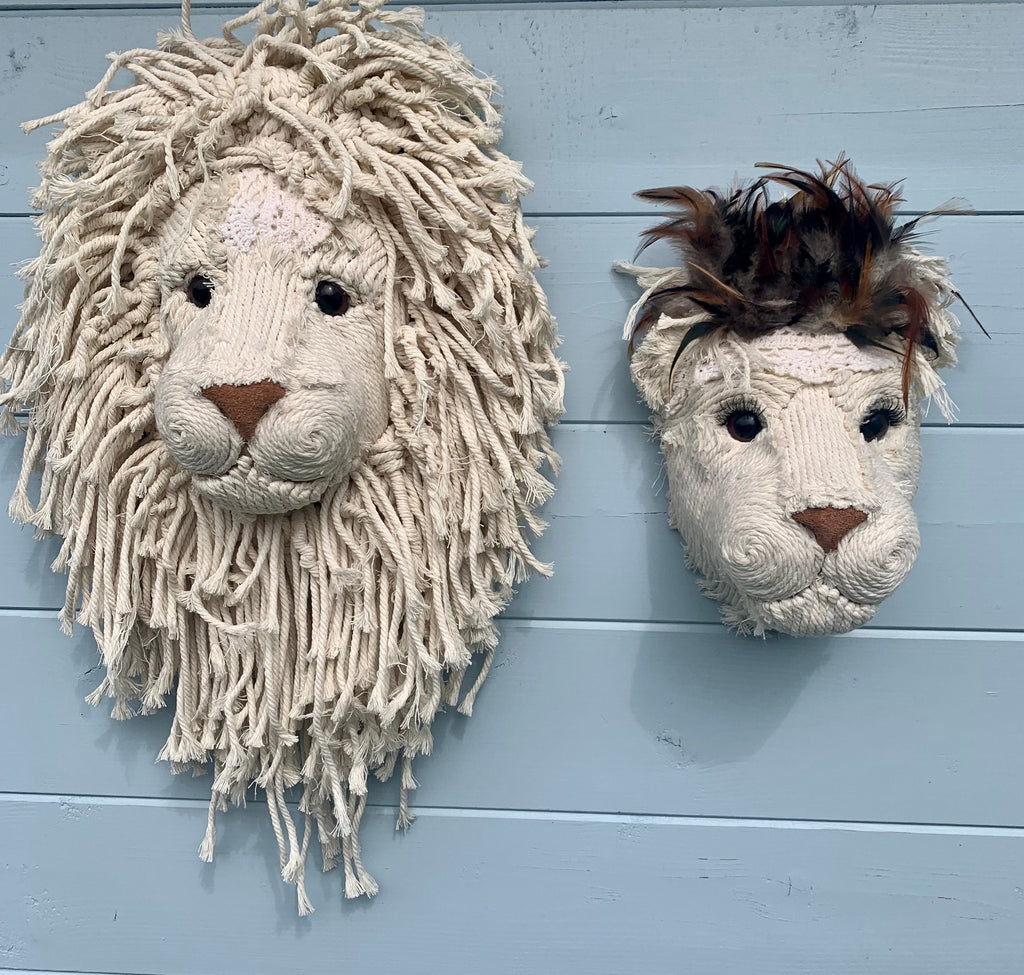 Macrame Lion and Lioness heads beautifully handmade wall art animal head animal gift jungle baby nursury