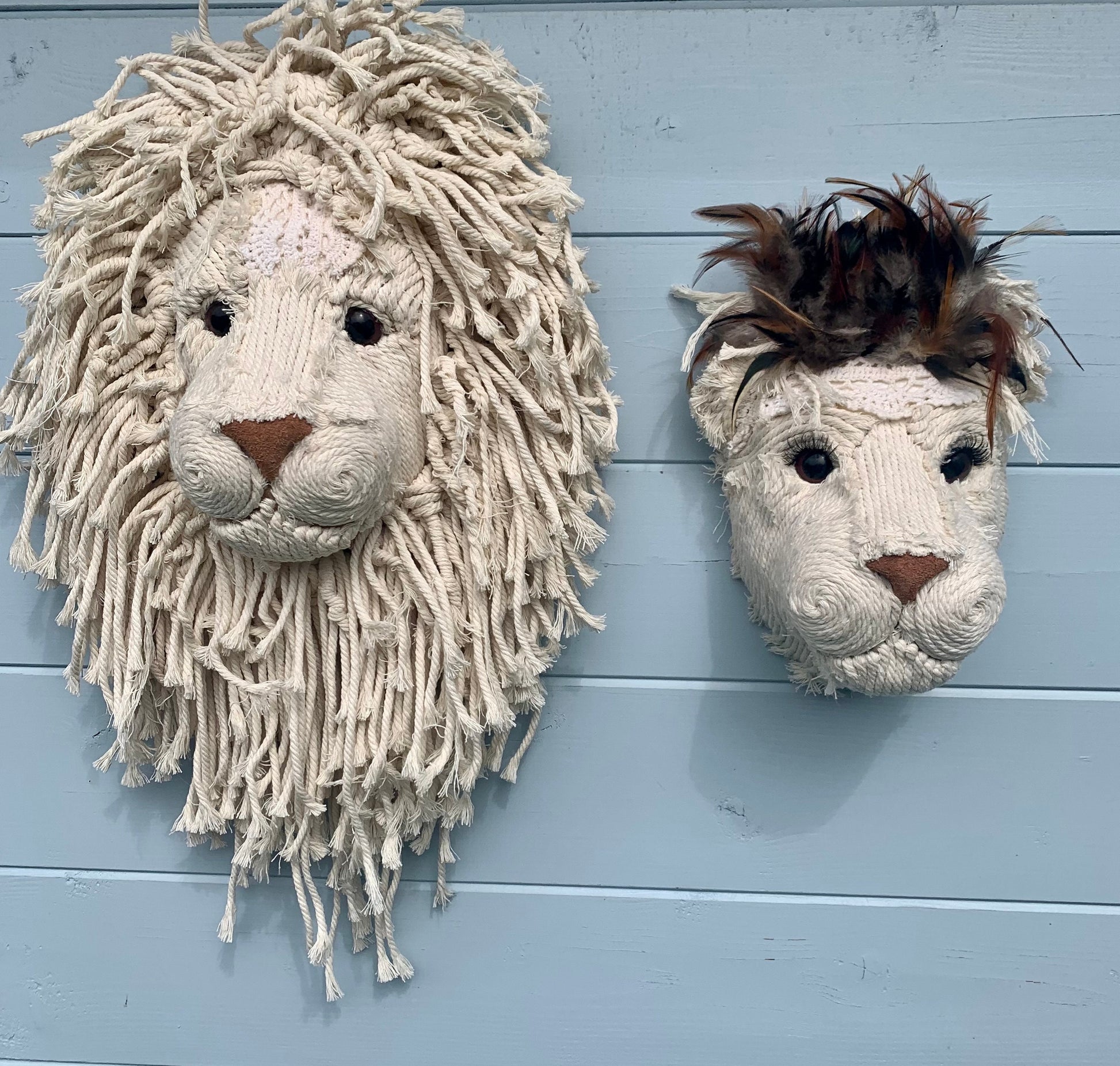 Macrame Lion and Lioness heads beautifully handmade wall art animal head animal gift jungle baby nursury