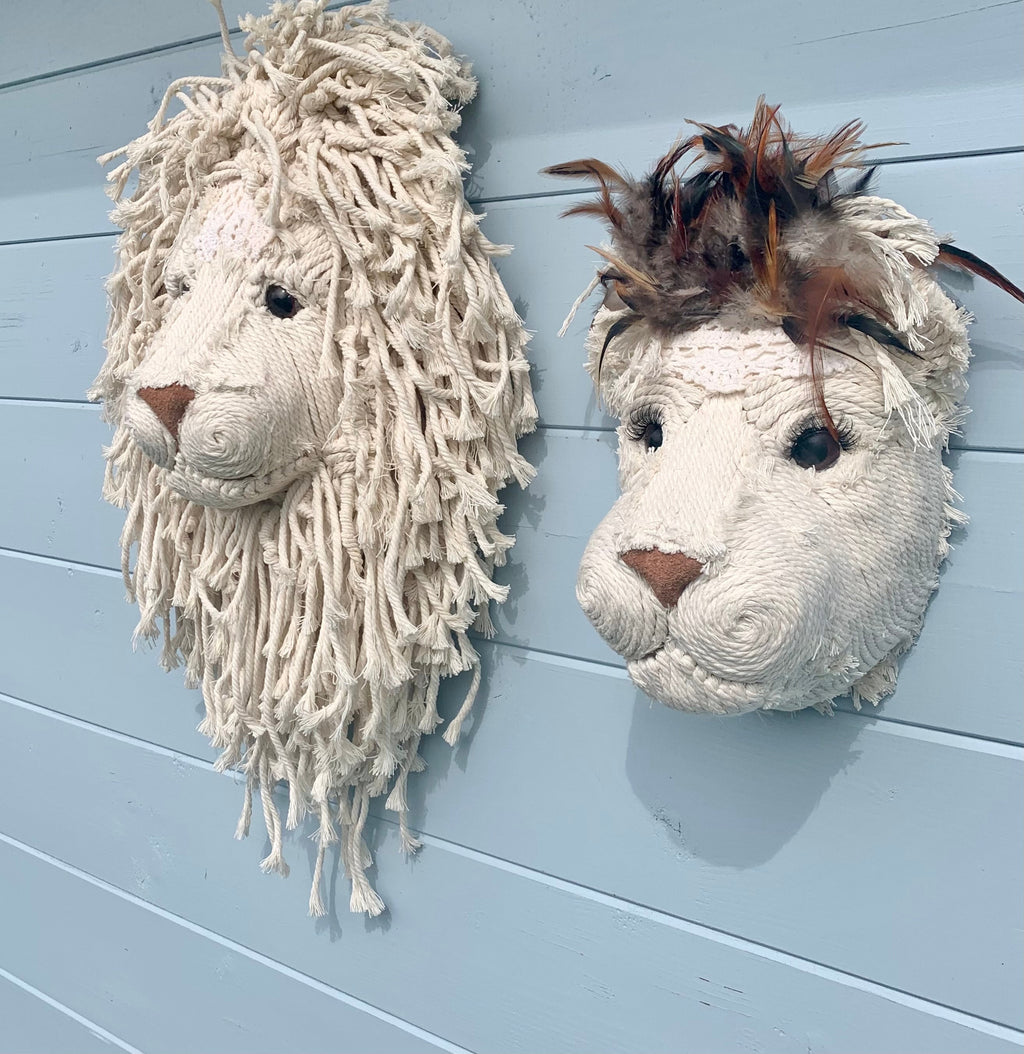 Macrame Lion and Lioness heads beautifully handmade wall art animal head animal gift jungle baby nursury