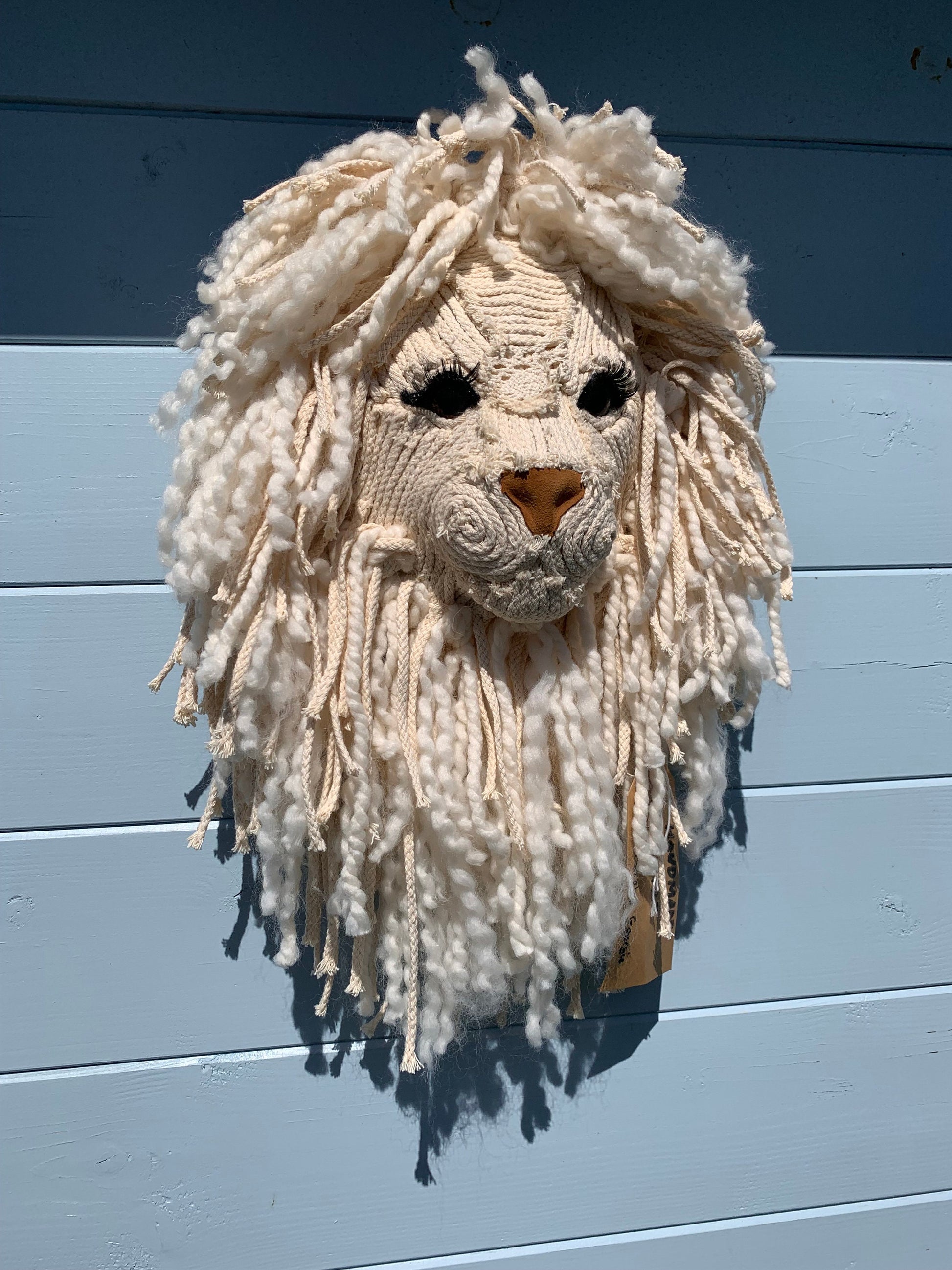 Lion head very sweet Russian lashes  wall hanging macrame, wool gift kids room nursery