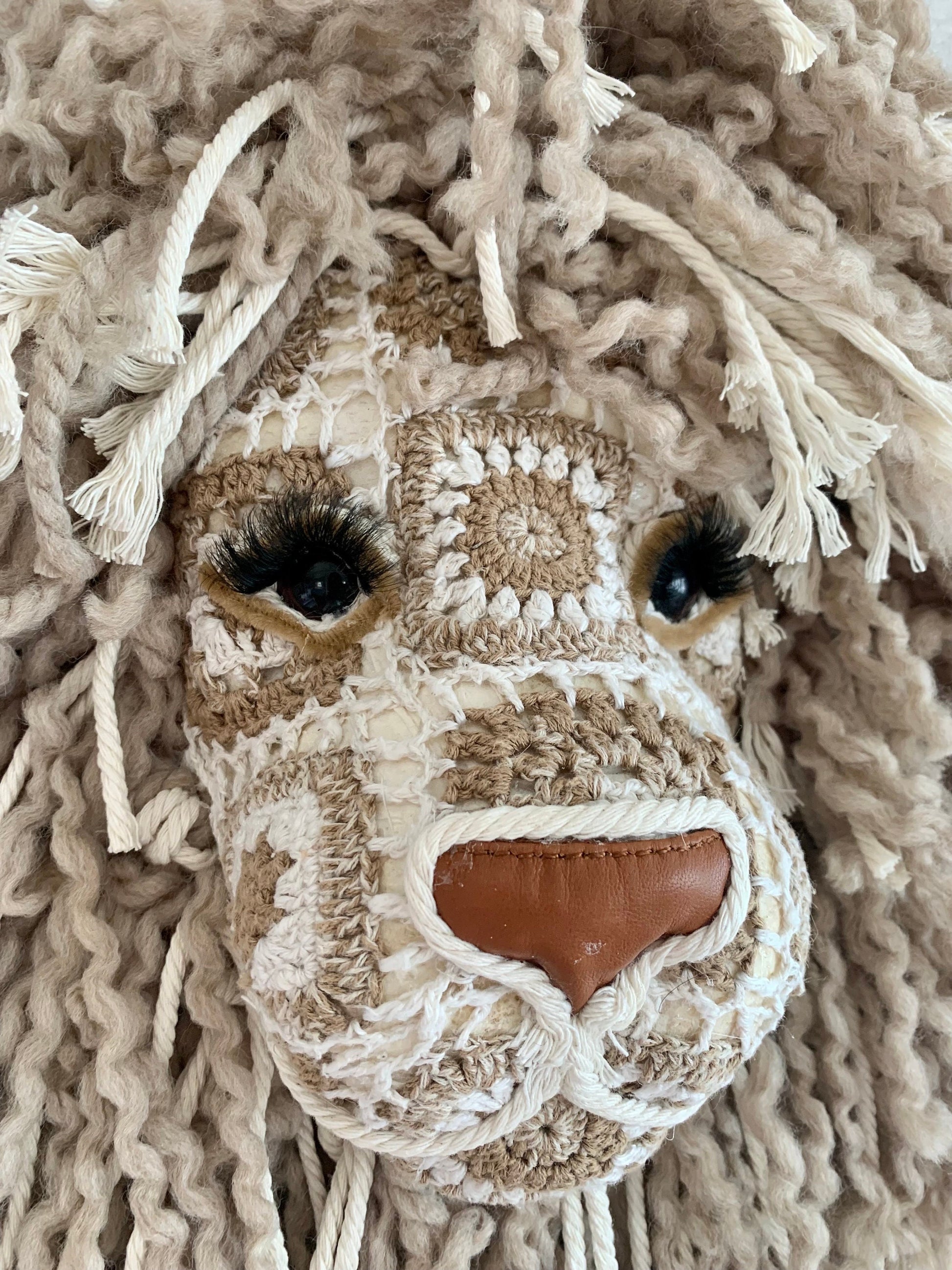 Crochet Lion head Handmade with tweed colour wool mane gift wall art taxidermy kids room baby nursury