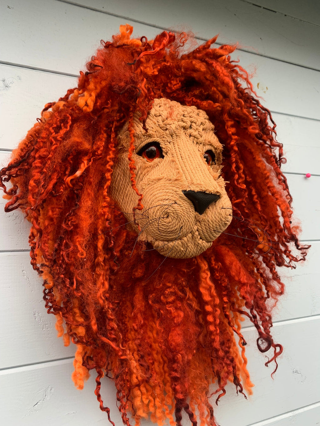 Lion head Simba from the lion king   Look at that Face & Eyes !!! One of a kind real sheep fur macrame face birthday kids room