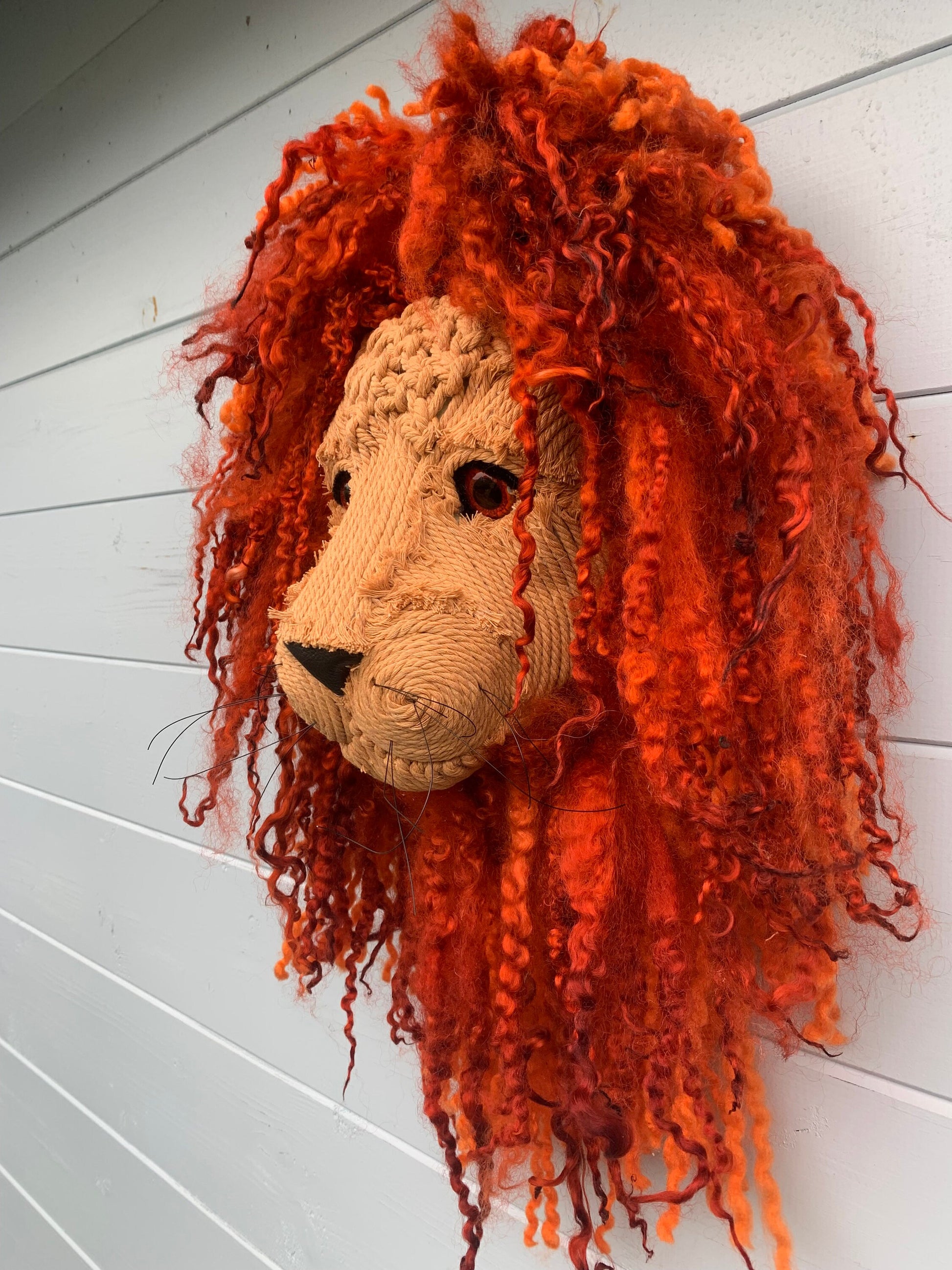 Lion head Simba from the lion king   Look at that Face & Eyes !!! One of a kind real sheep fur macrame face birthday kids room