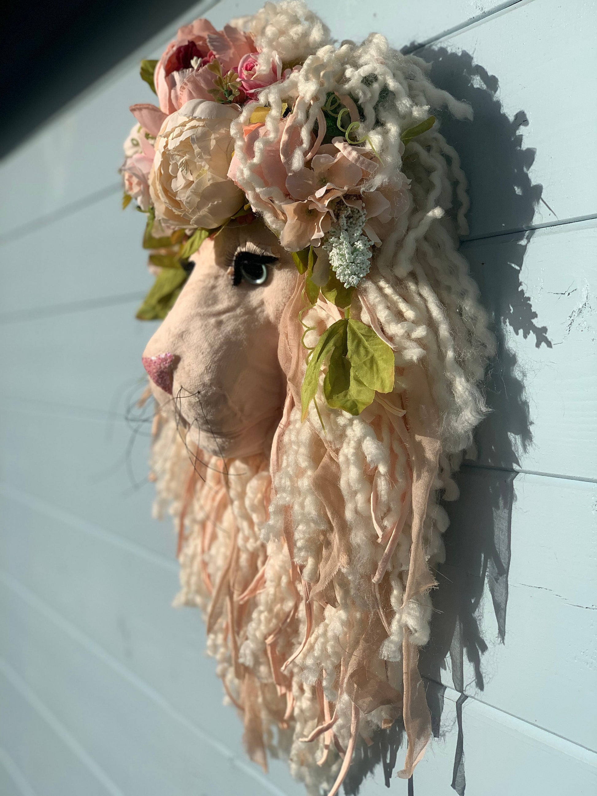 Meet PEACHES & CREAM Lion head beautifully crafted with soft velvet and silk flowers crown Festival summertime