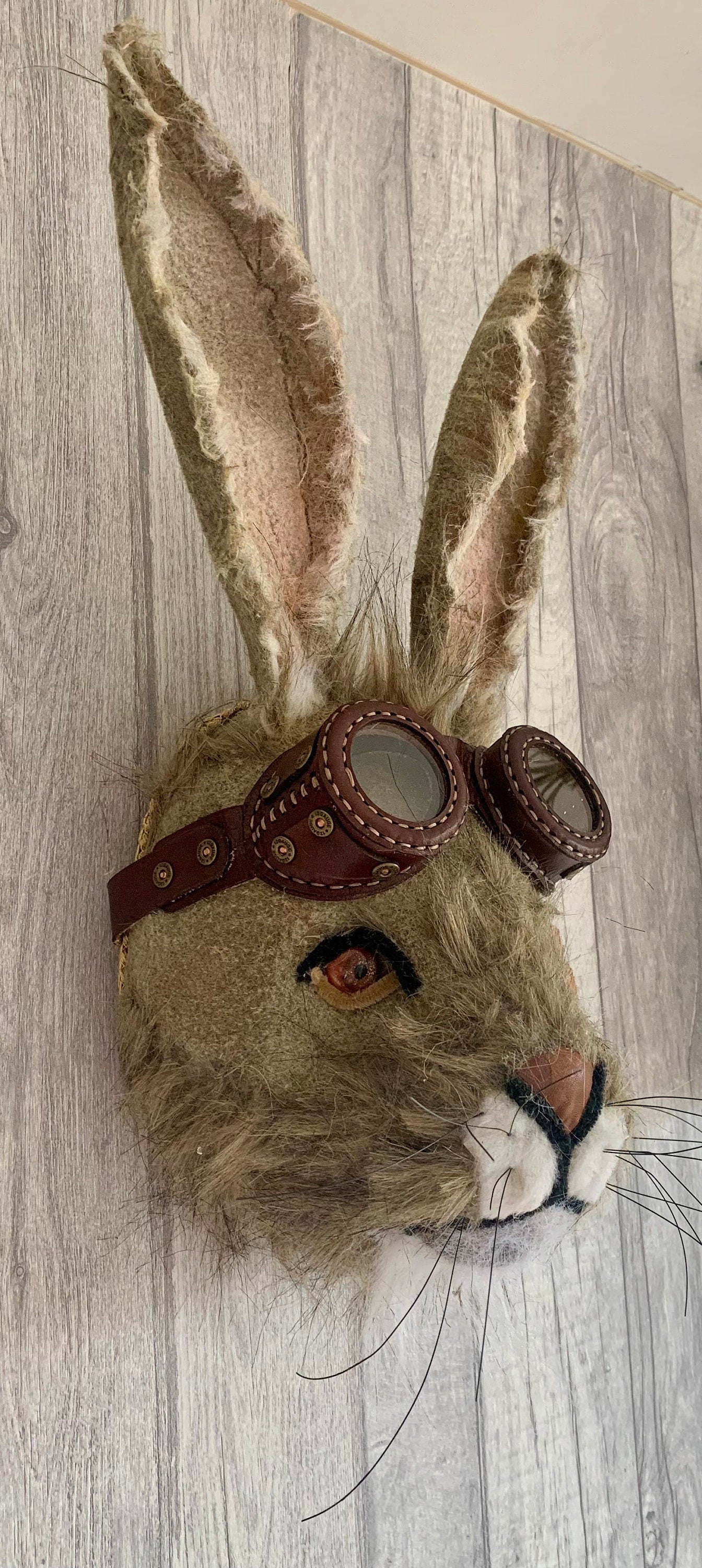 Vintage Biker Hare  with leather googles character countryside animal  Gift boxed GORGEOUS rabbit bespoke animal head handmade birthday