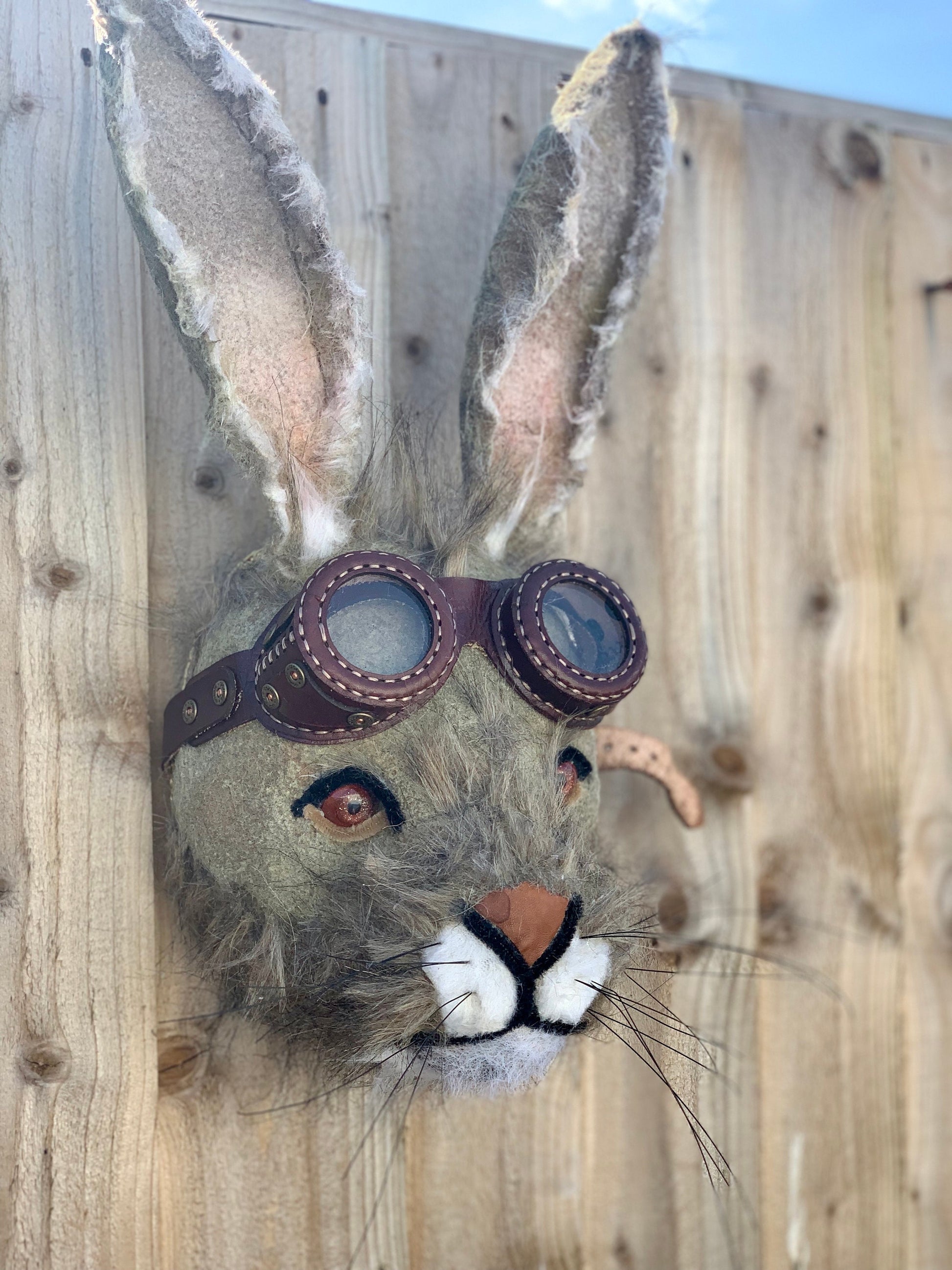 Vintage Biker Hare  with leather googles character countryside animal  Gift boxed GORGEOUS rabbit bespoke animal head handmade birthday