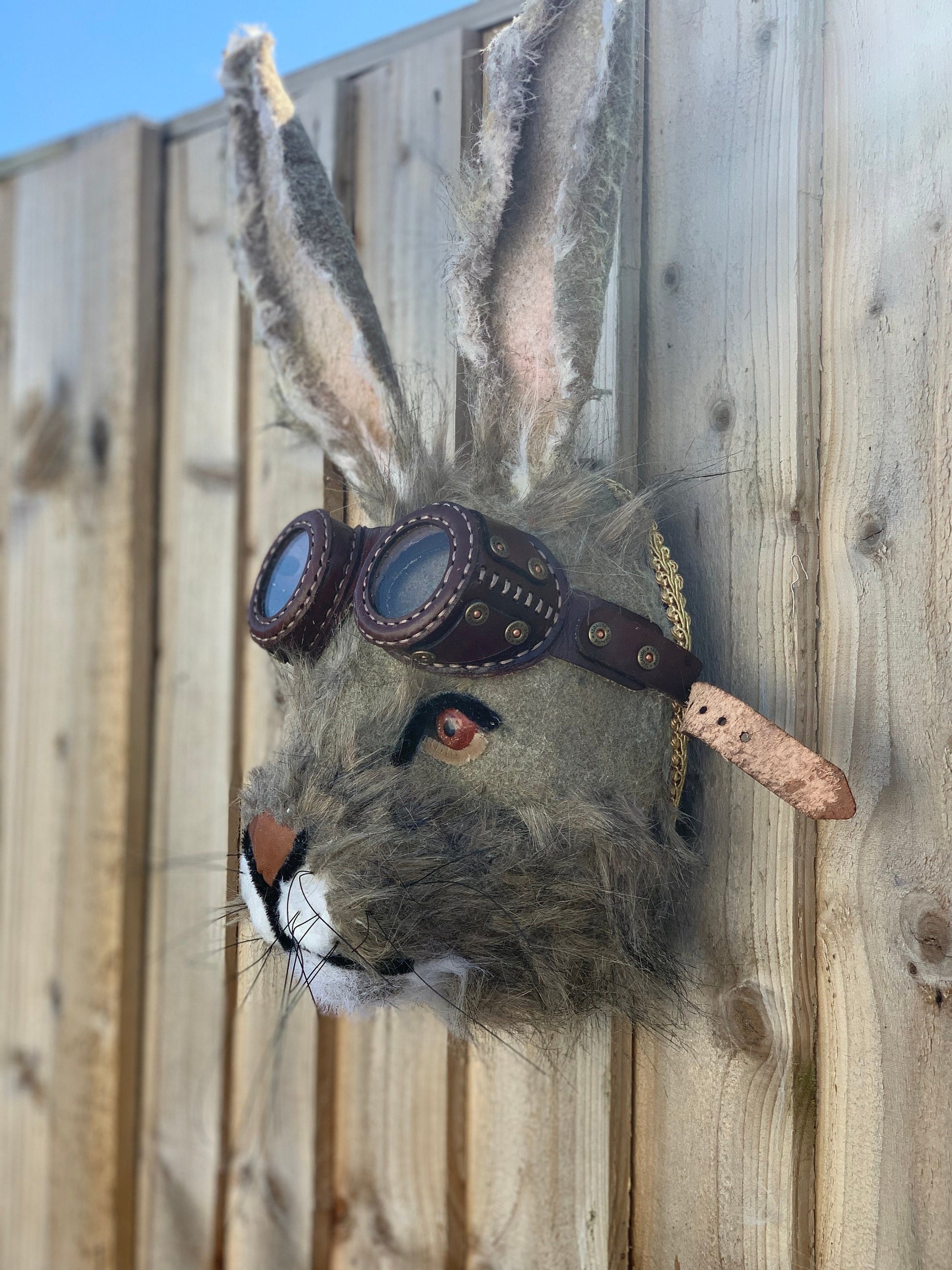 Vintage Biker Hare  with leather googles character countryside animal  Gift boxed GORGEOUS rabbit bespoke animal head handmade birthday