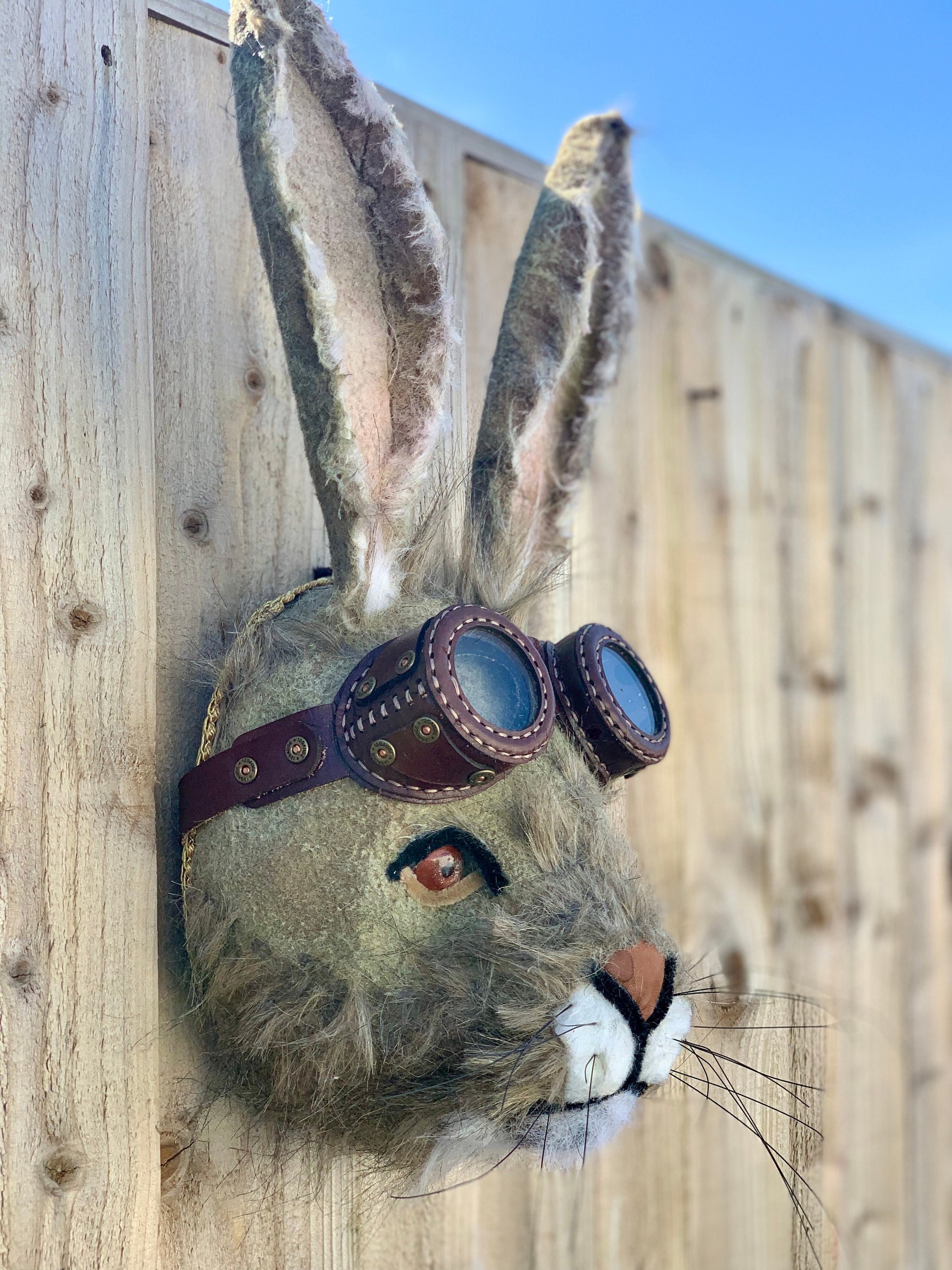 Vintage Biker Hare  with leather googles character countryside animal  Gift boxed GORGEOUS rabbit bespoke animal head handmade birthday