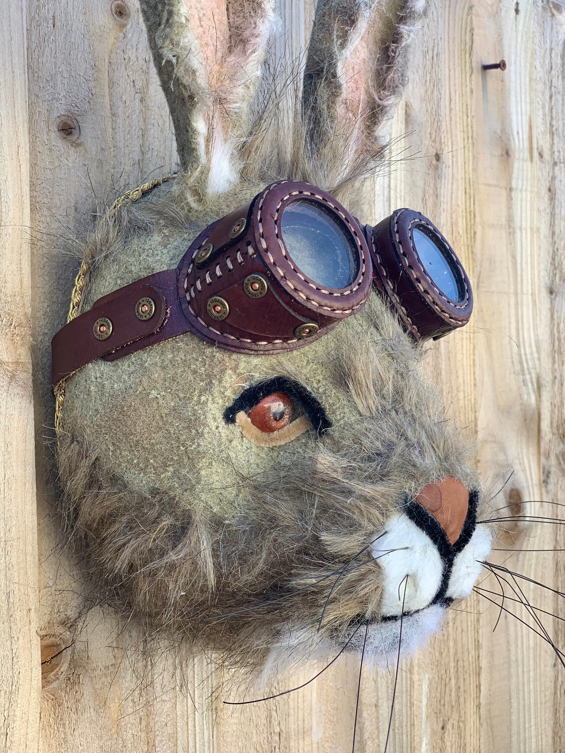 Vintage Biker Hare  with leather googles character countryside animal  Gift boxed GORGEOUS rabbit bespoke animal head handmade birthday