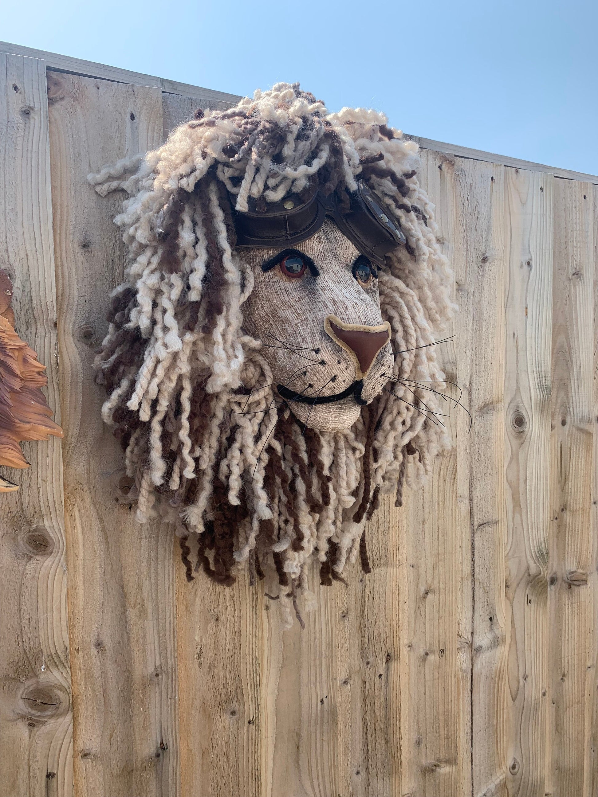 Big Woolley  Lion Head with leather  vintage goggles Great gift he’s Fabulous