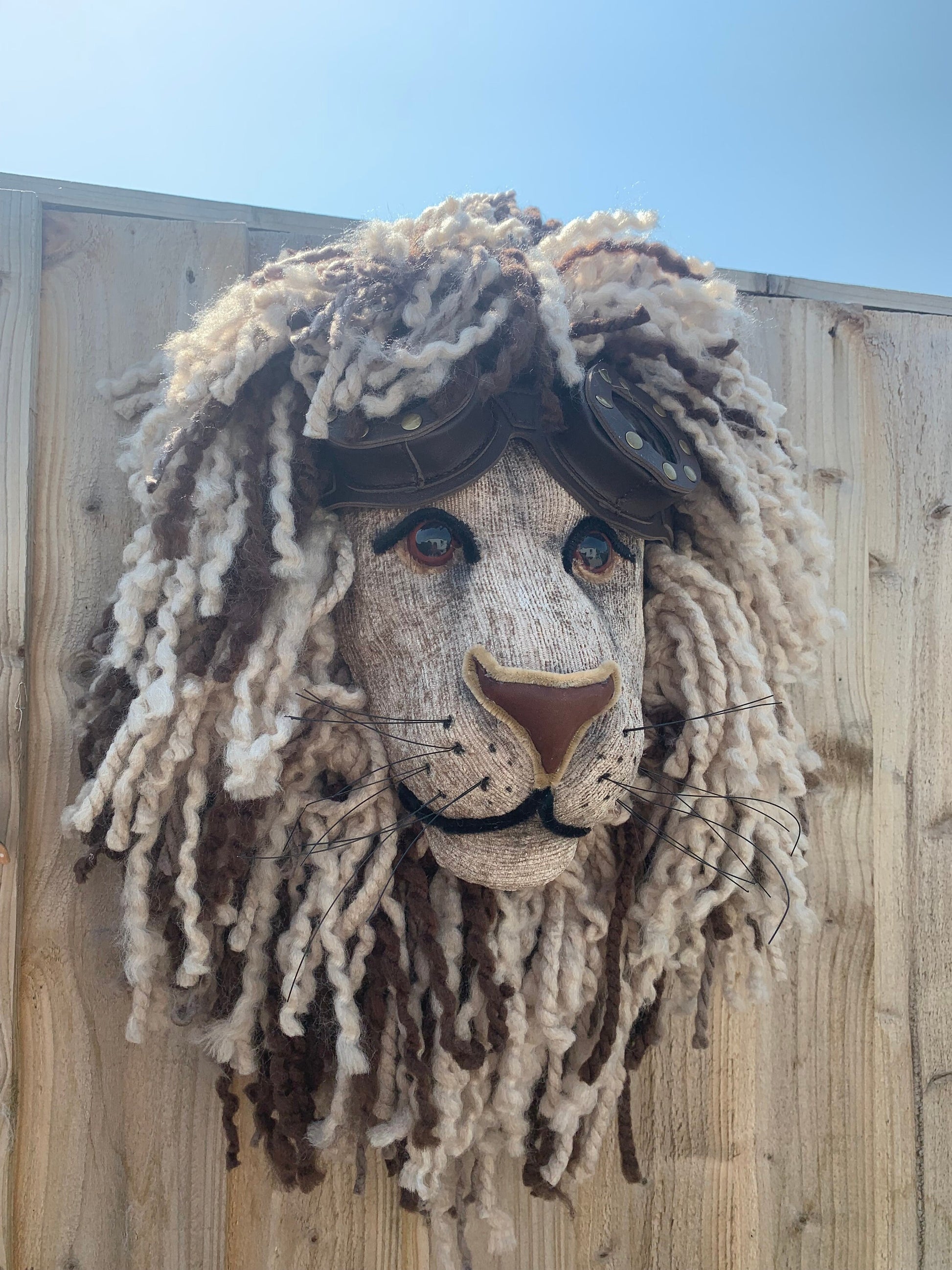 Big Woolley  Lion Head with leather  vintage goggles Great gift he’s Fabulous