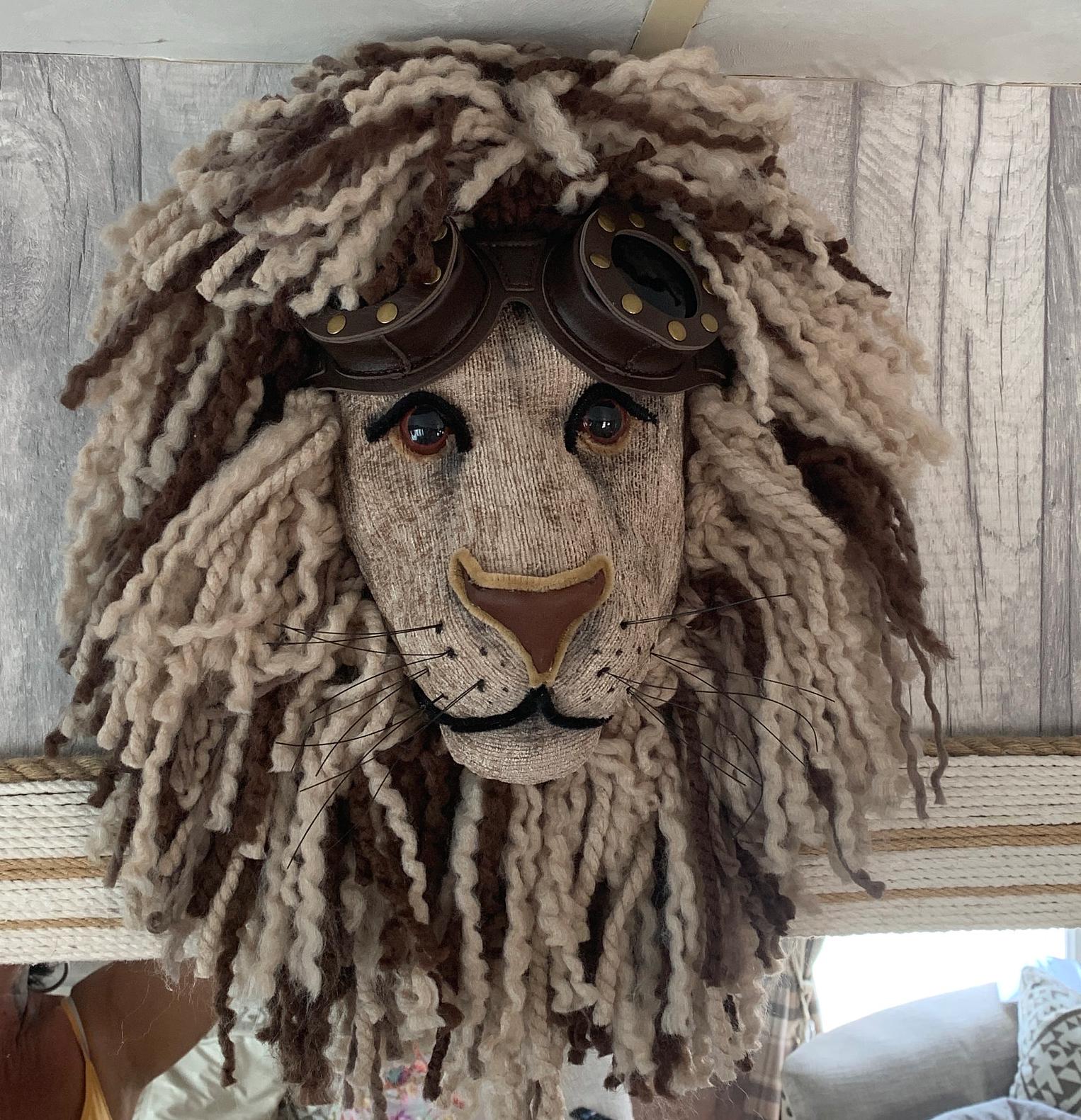 Big Woolley  Lion Head with leather  vintage goggles Great gift he’s Fabulous
