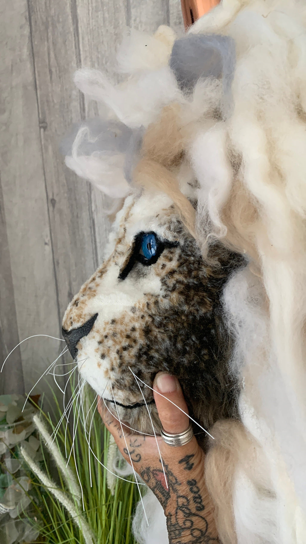 Lion GHOST Lion head Handmade with faux realistic fur and wool mane striking on any wall