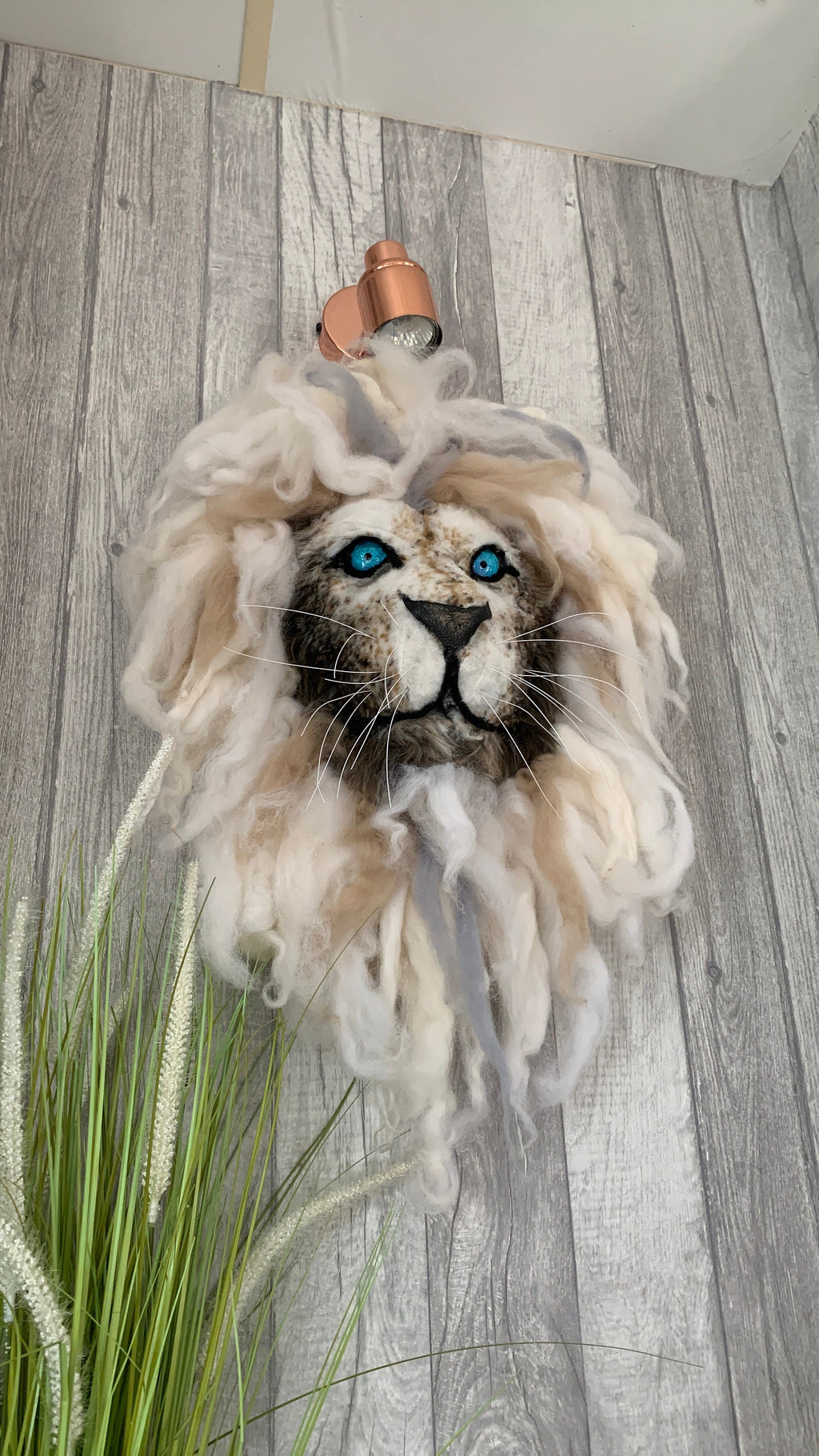 Lion GHOST Lion head Handmade with faux realistic fur and wool mane striking on any wall