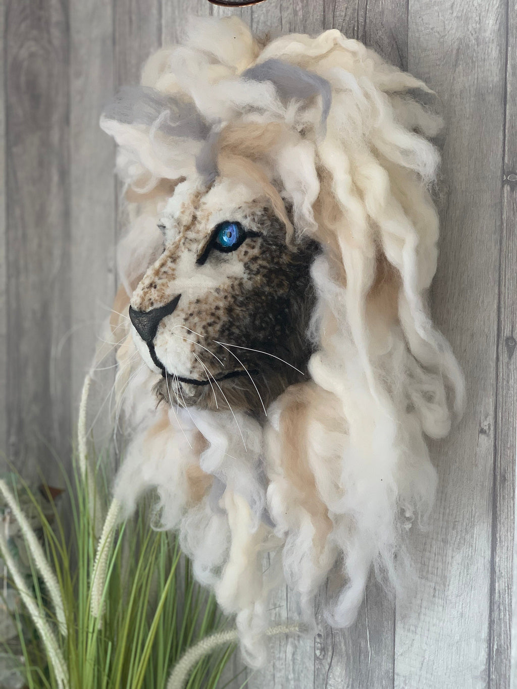 Lion GHOST Lion head Handmade with faux realistic fur and wool mane striking on any wall