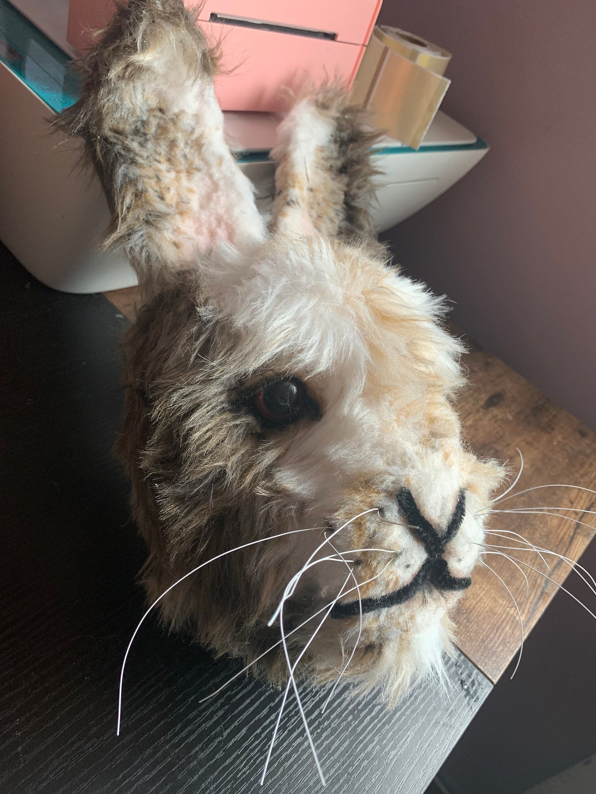 Hare Mr Arctic bunny furry face large eyes, snowy animal  GORGEOUS rabbit bespoke animal head handmade birthday