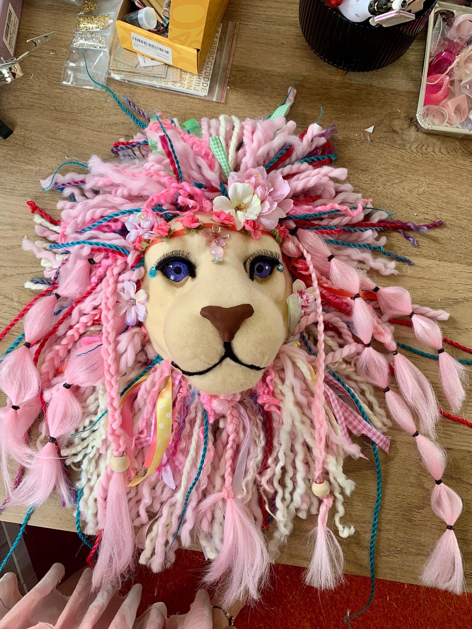 Miss Summer Vibe Festival lion head Ribbons & Lace breads plaits and sparkles   beautiful on any wall    Happy Face