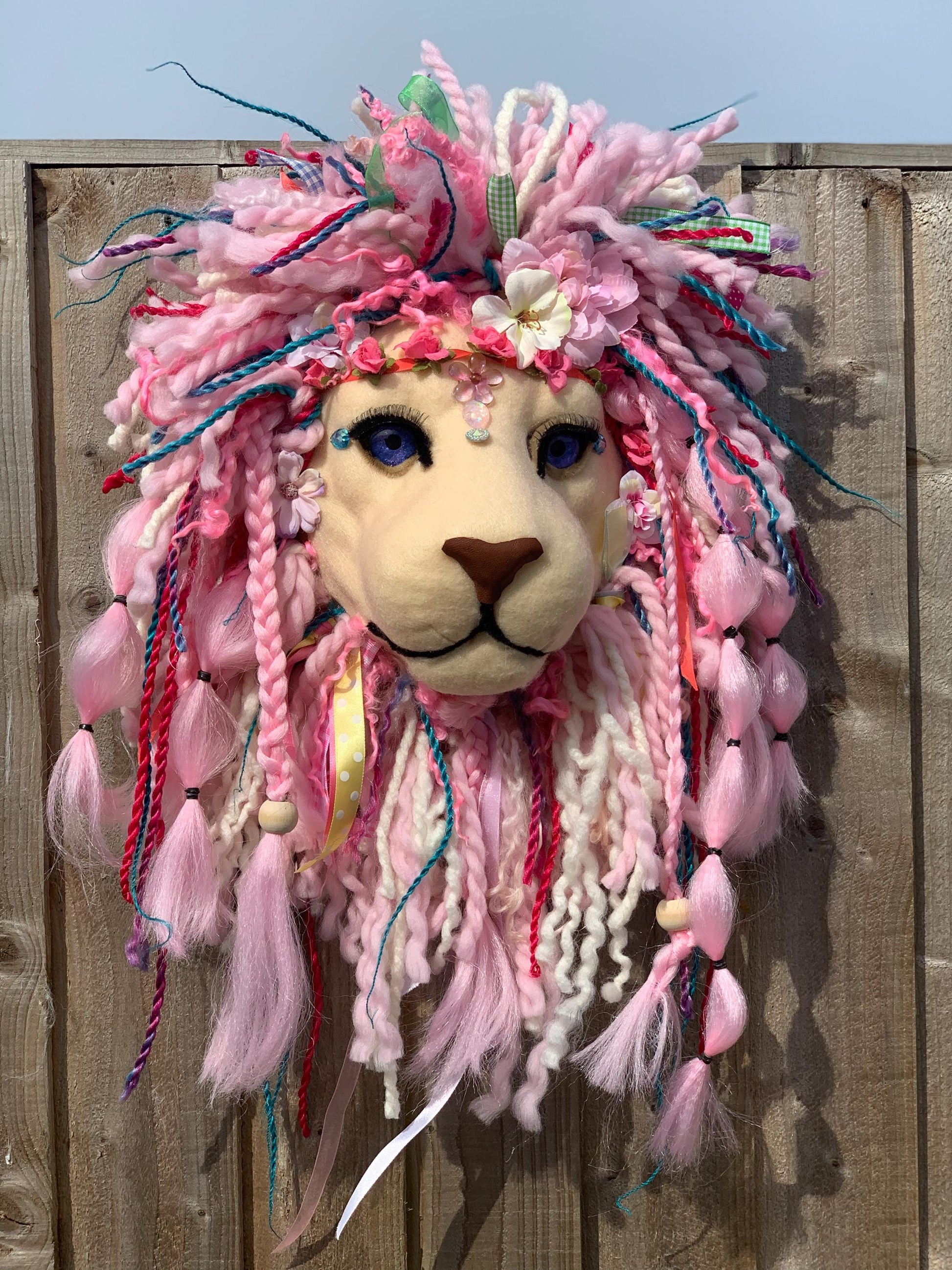 Miss Summer Vibe Festival lion head Ribbons & Lace breads plaits and sparkles   beautiful on any wall    Happy Face