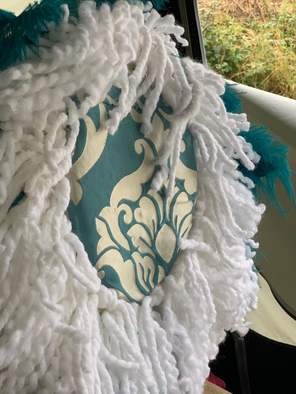 Handmade Winter Lion, vintage lace ribbons .. Really stunning 18” x. 18”